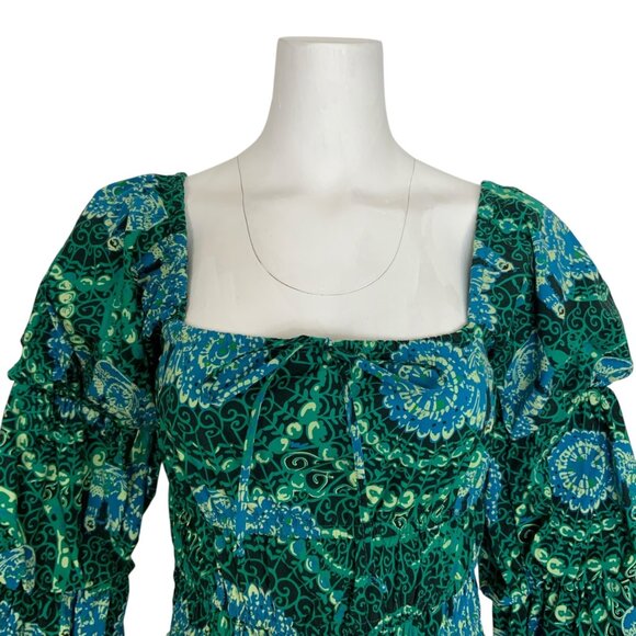 Anthropologie Porridge Tiered Poplin Blouse Top XS Green Cropped - Picture 8 of 13